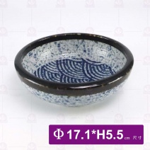 【日本】7吋日式浪紋陶瓷厚矮缽