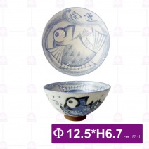 【日本製】H5911-57 深丸大平飯碗(鯛魚)-Φ12.5xH6.7c