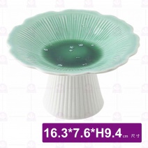 M4220 日式粗陶6吋高腳盤(綠)-16.3x7.6xH9.4cm