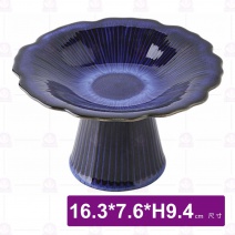 M4226 日式粗陶6吋高腳盤(藍)-16.3x7.6xH9.4cm