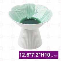 M4228 日式粗陶5吋高腳盤(綠)-12.6x7.2xH10cm