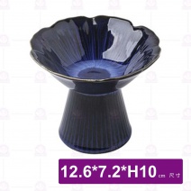 M4234 日式粗陶5吋高腳盤(藍)-12.6x7.2xH10cm