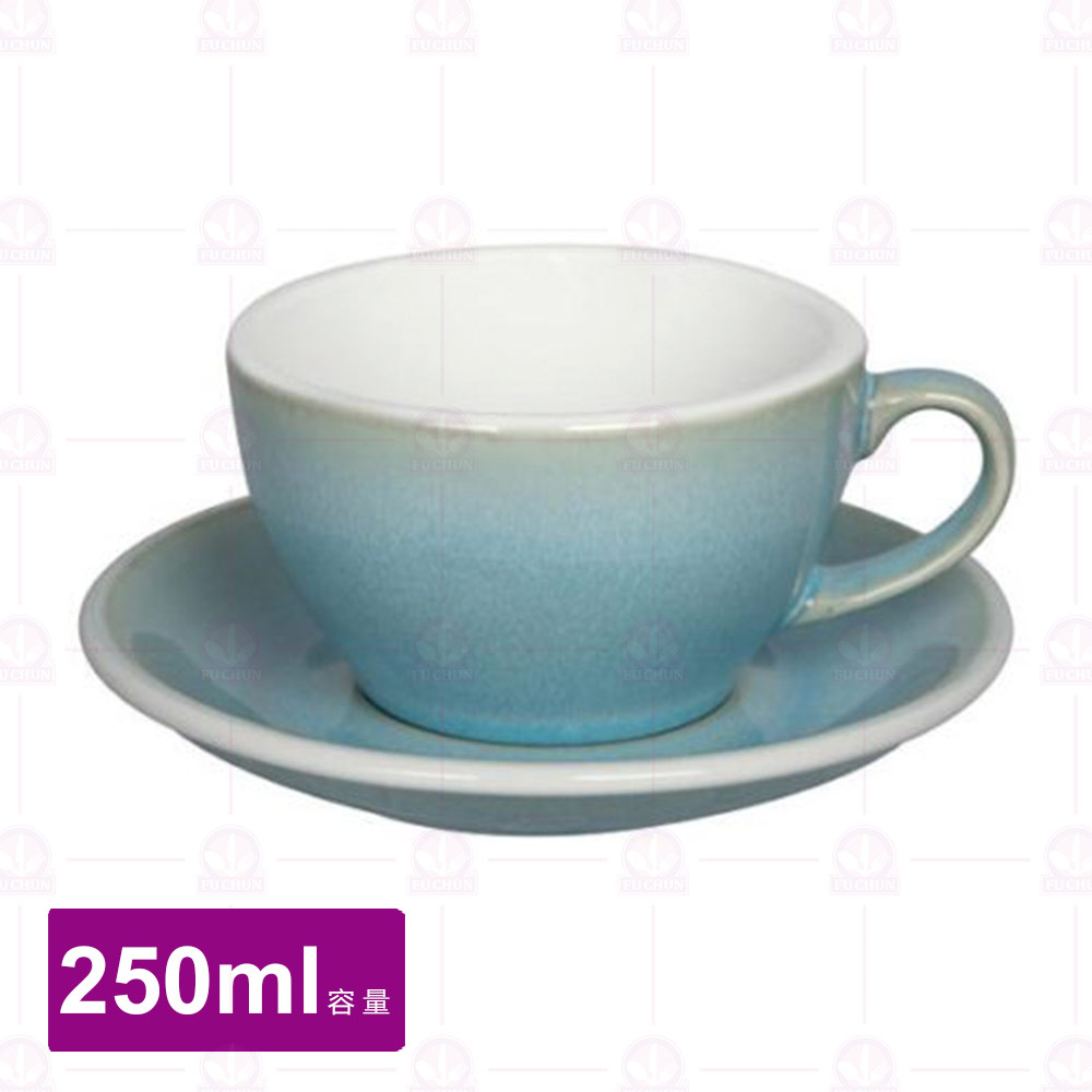 【LOVERAMICS愛陶樂】蛋形卡布杯盤組-冰湖色 250ml