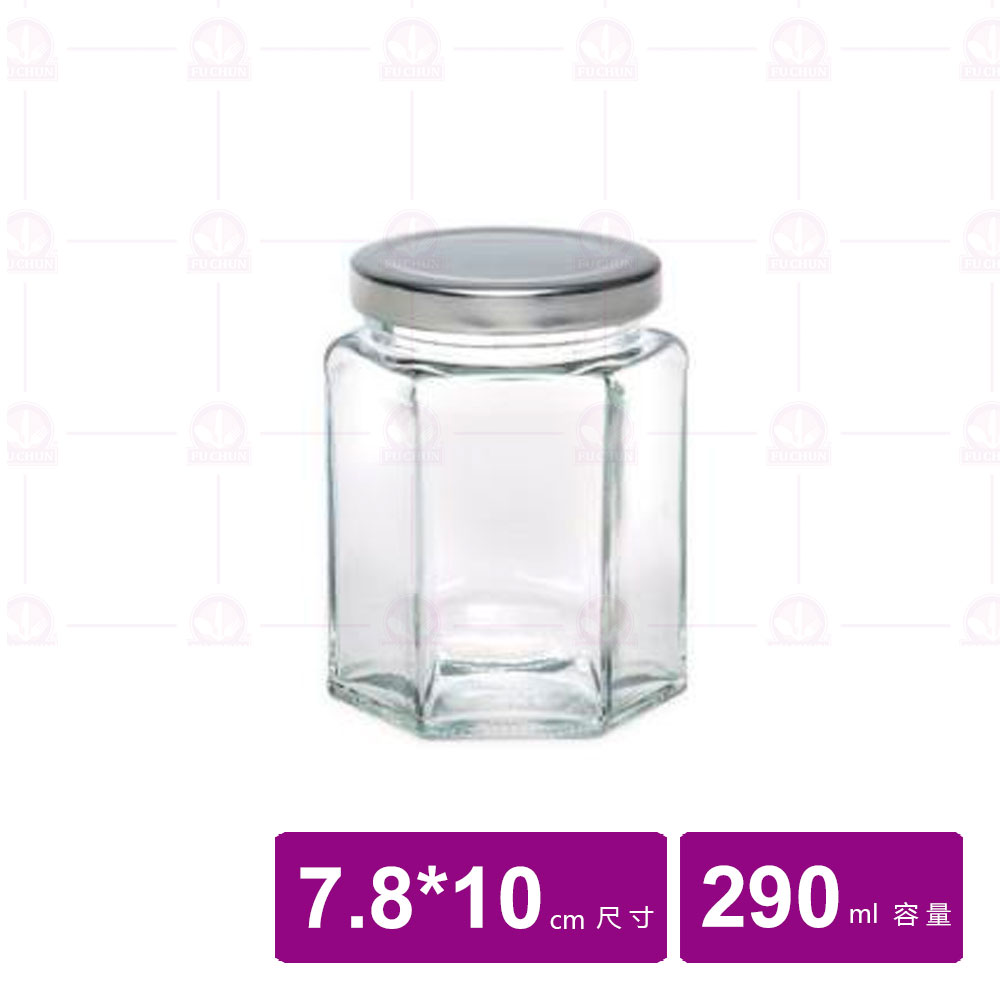 RP-30 六角玻璃瓶(銀蓋)-290ml (60入/箱)