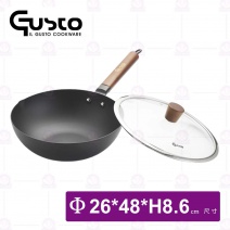 【GUSTO】藍鋼無塗層窒化炒鍋(免開鍋)-Φ26xH8.6cm