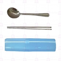 塑膠匙筷套(304萬點大圓匙+304筷子19cm+筷盒)