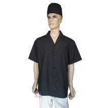 A013塔紗黑色國民領短袖廚師服  4L