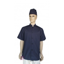 A157藍色中山領單排扣短袖廚師服  4L