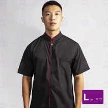 A069塔紗黑中山領單排領/門襟滾紅邊-短袖 L