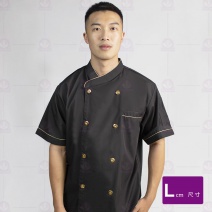 【訂製品】Z043 黑雙排滾金邊-短袖 L