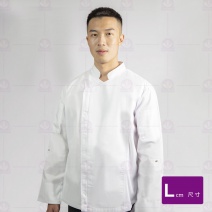 【訂製品】Z044白雙排涼感拉鍊廚衣-長袖  L