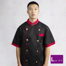 Z104 中山雙排黑底滾紅邊金扣短袖  L
