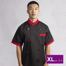 Z104-3 中山雙排黑底滾紅邊黑扣短袖  XL