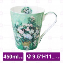 梵谷油畫 骨瓷馬克杯(白玫瑰)-450ml