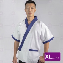 A201日式廚師服 白配藍肩帶 XL