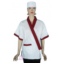 日式廚師服 白配紅肩帶 M A202