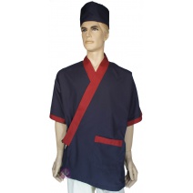 日式廚師服 藍配紅肩帶 L A203