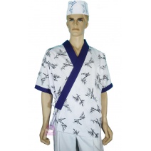 日式廚師服  竹字花配藍肩帶  L A205