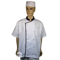 中山領雙排扣 胸配籃短袖廚服 M A114-1M