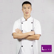 A119中山領雙排滾雙黑邊廚師服-短袖  L