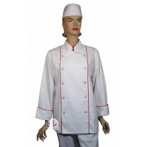 A126中山雙排 滾雙紅邊廚師服 (長袖) 4L白釦