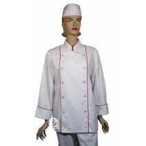 A126中山雙排 滾雙紅邊廚師服 (長袖) M白釦
