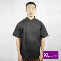 A127黑色中山雙排廚師服-短袖 XL