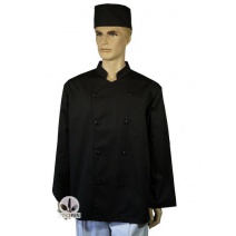 A128 黑色中山領雙排扣廚師服 長袖 XL