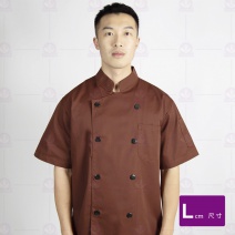 A136咖啡中山領雙排扣短袖廚師服  L