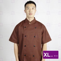 A136咖啡中山領雙排扣短袖廚師服  XL