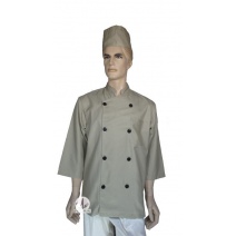 A139卡其中山領雙排扣短袖廚師服  M