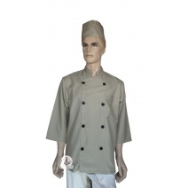 A141卡其中山領雙排扣長袖廚師服  XL