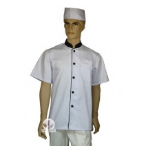 A152中山單排黑領滾單黑邊短袖廚師服  3L