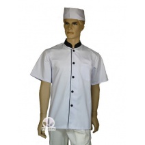 A152中山單排黑領滾單黑邊短袖廚師服  XL