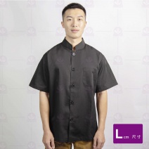 A154 黑色中山領單排扣廚師服-短袖  L