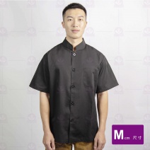 A154 黑色中山領單排扣廚師服-短袖  M