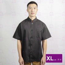 A154 黑色中山領單排扣廚師服-短袖  XL