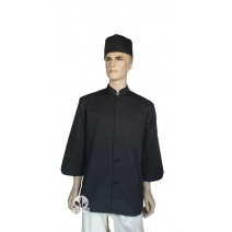 A155黑色中山領單排扣七分袖廚師服  L