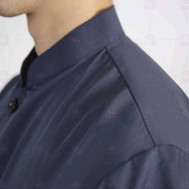 A157藍色中山領單排扣短袖廚師服  L
