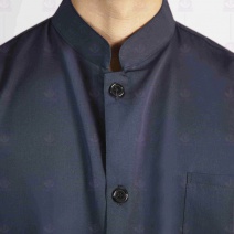 A157藍色中山領單排扣短袖廚師服  L