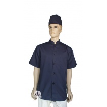 A159藍色中山領單排扣長袖廚師服  XL