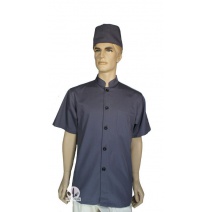 A160鐵灰中山領單排扣短袖廚師服  XL
