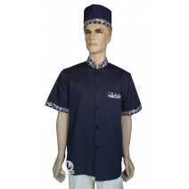 【訂製品】藍中山單排短袖(領/袖/口袋配小圓圖藤) L