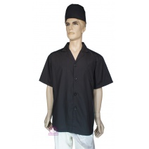A013塔紗黑色國民領短袖廚師服  2L
