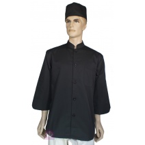 A155黑色中山領單排扣七分袖廚師服 S