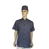 A160鐵灰中山領單排扣短袖廚師服  2L