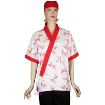 A251日式廚服-白色配紅竹花紅門襟 M
