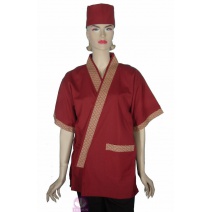 A257日式廚師服-暗紅配扇型門襟  L