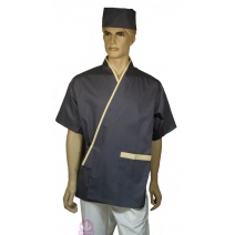 A262 日式廚師服-鐵灰配米黃門襟 S