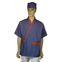 A264 日式廚師服-靛藍配桔出芽門襟 L